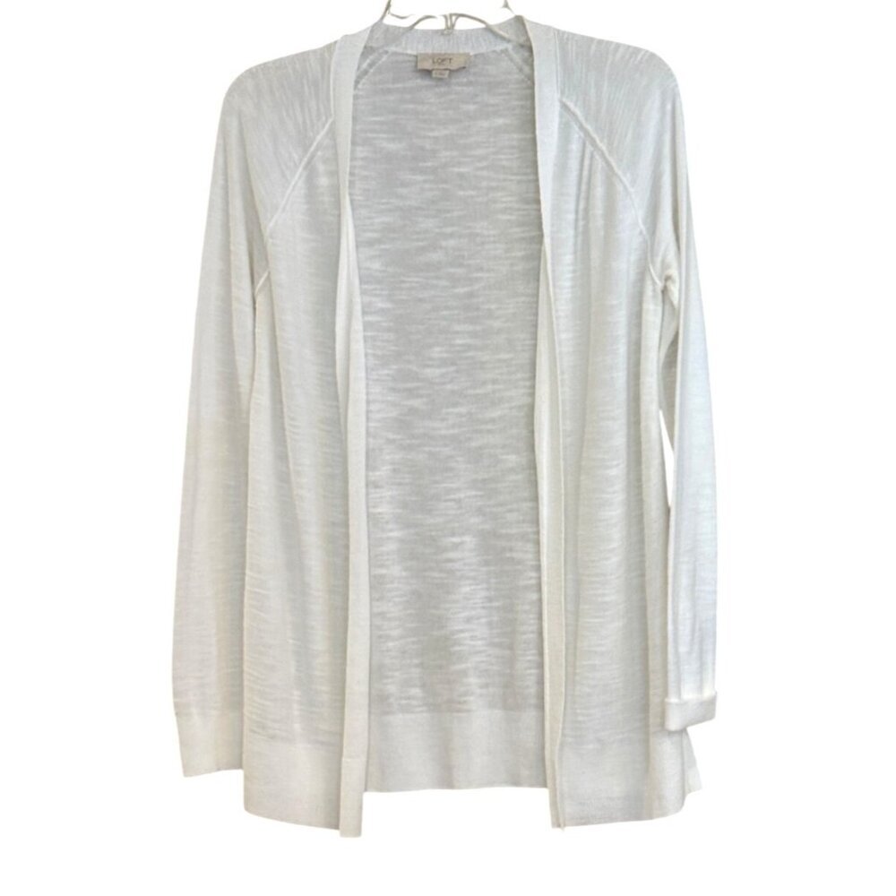 Loft Outlet Women's Open Front Slub Sweater Long Sleeve Sheer Ivory Size S